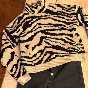 CeCe Zebra Print Sweater in Black and Cream